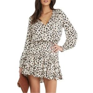 Vici Leopard Smocked Long Sleeve Mini Dress